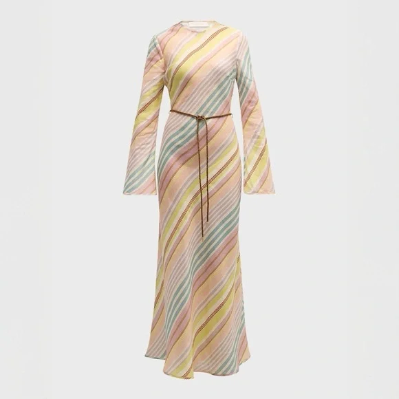 *SOLD* Zimmermann Halliday Stripe Bias Cut Long Sleeve Linen Maxi Dress US 8 NWT - Picture 3 of 15